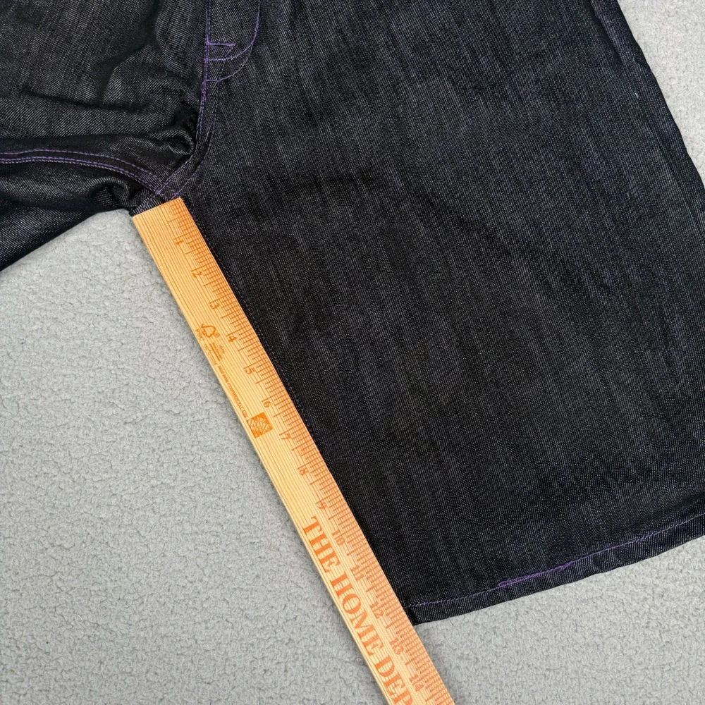 PJ Mark Jean Shorts Mens 38 Black Purple Stitch Jorts Y2K Baggy Hip Hop Skater